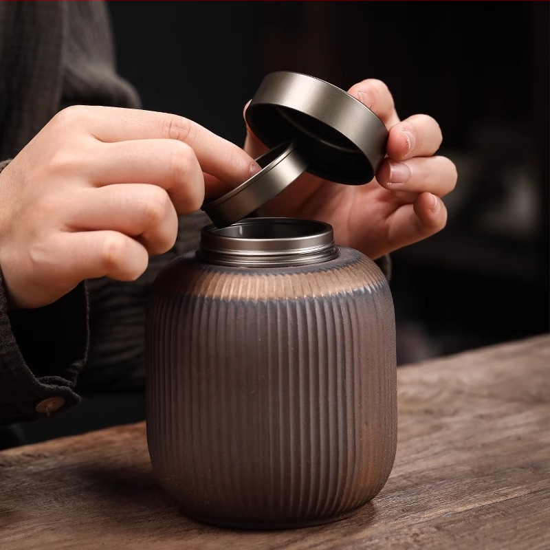 Vintažinis imitacinis malkų keraminis arbatinukas, didelis buitinis porceliano puodas, arbatos sandėlis, sandarus arbatinukas, biuro arbatos dėžutė