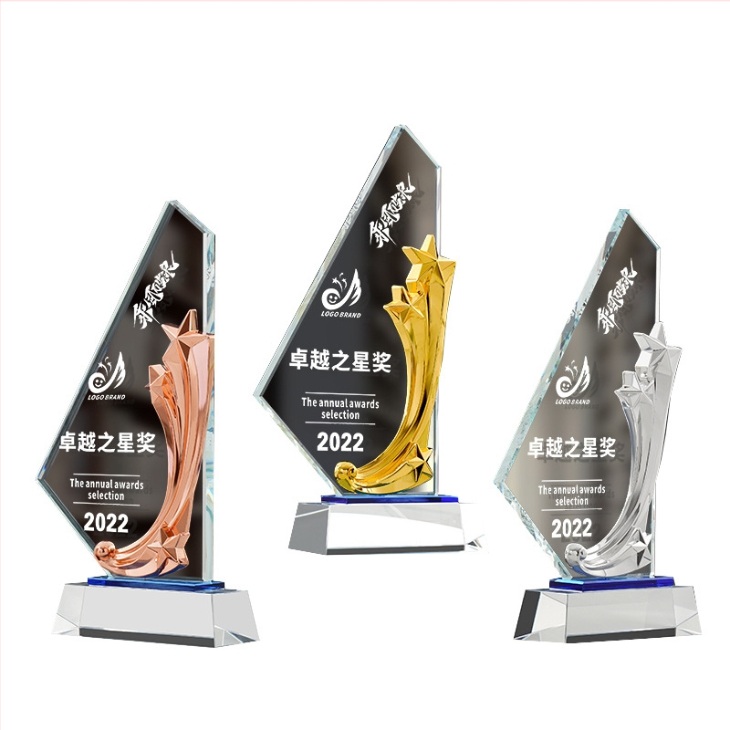 Kristāla trofejas metāla kristāla trofejas radoša piecu zvaigžņu augstas klases eleganta izcila personāla pārdošanas čempiona balvas karte