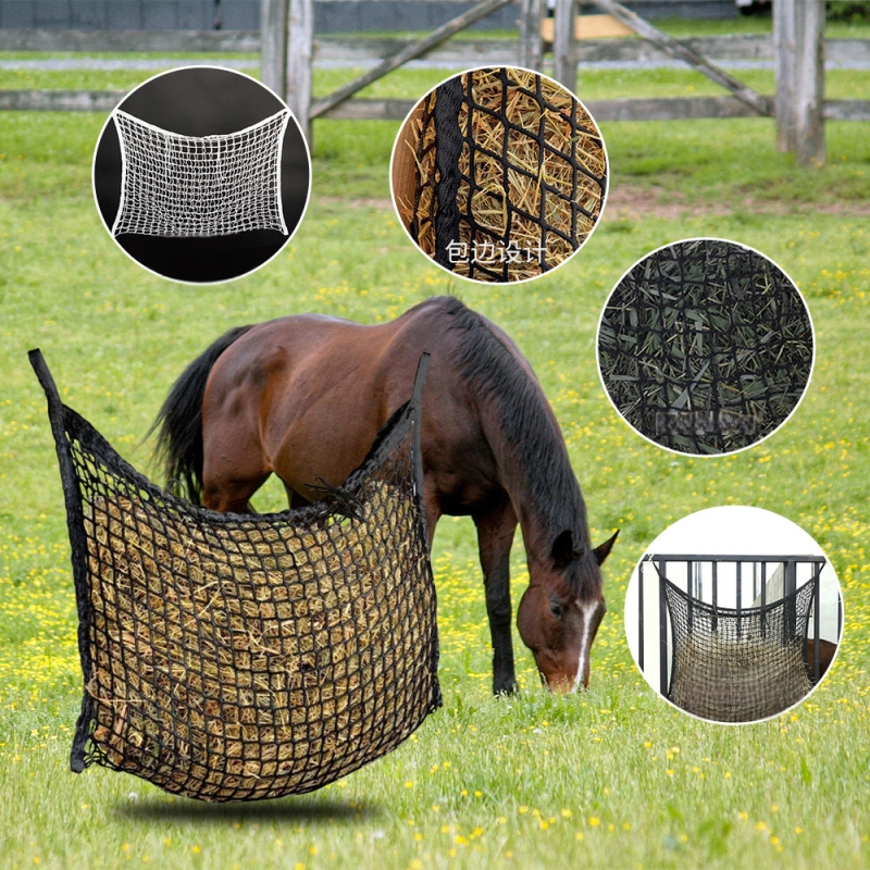 Határokon átnyúló lófű etetőzsák, nagy kapacitású, függő etetőzsák, szőtt hálós szénaetetőháló, lovas kellékek
