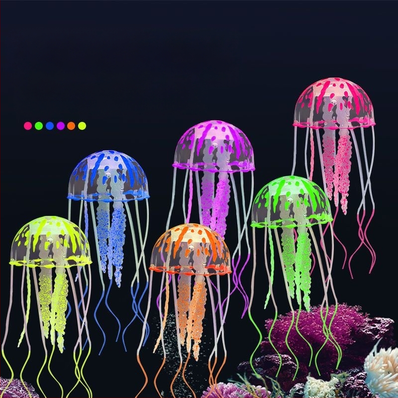 Akvārija akvārija simulācijas medūzas/akvārija ainavu dekorēšanas komplekts, koraļļu ūdens zāle/peldoša fluorescējoša viltota medūza, vidēja izmēra