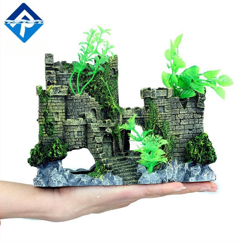 Ruiqi akvārijs Radoša zivju tvertne Ainavas pils Simulācija Durvju Arka Zivju un garneļu Ceļojumu Bēgšanas Māja Sveķu Ainavas Pils