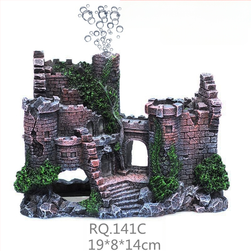 Ruiqi akvārijs Radoša zivju tvertne Ainavas pils Simulācija Durvju Arka Zivju un garneļu Ceļojumu Bēgšanas Māja Sveķu Ainavas Pils