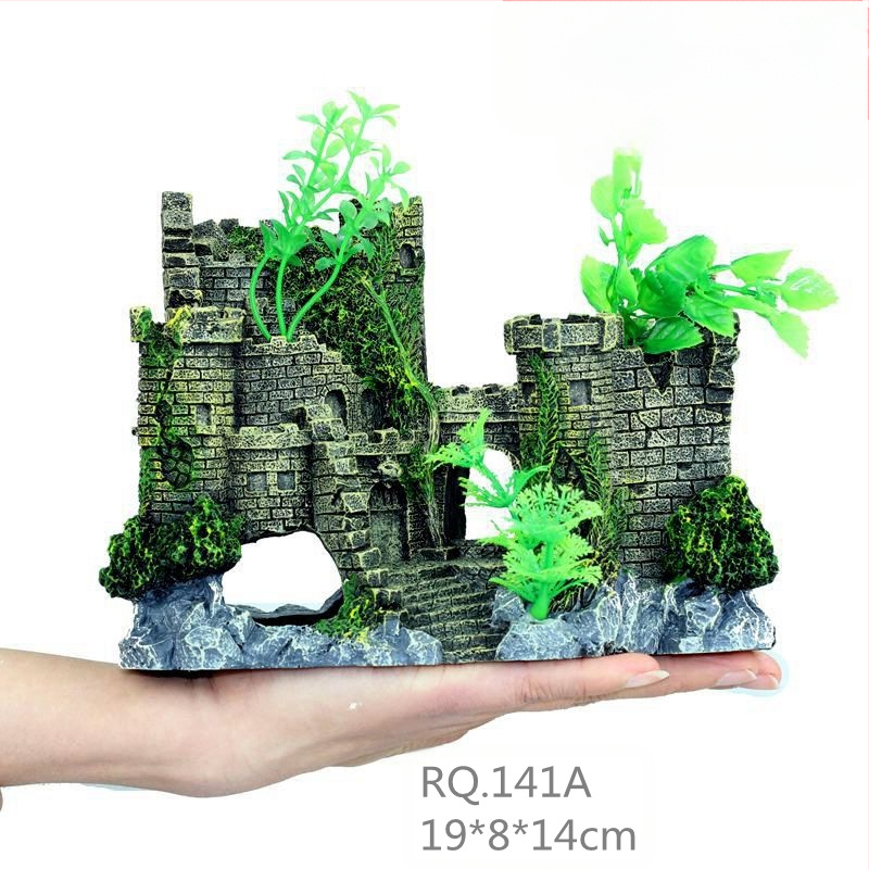 Ruiqi akvārijs Radoša zivju tvertne Ainavas pils Simulācija Durvju Arka Zivju un garneļu Ceļojumu Bēgšanas Māja Sveķu Ainavas Pils