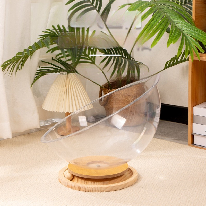 Macska forgó koronggal ellátott kapszula alakú átlátszó akril macskafészek nyitott szellőzésű vízálló és nedvességálló nagy tér négy évszakra