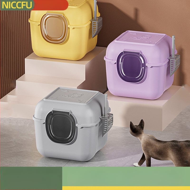 Preklopna kutija za mačji pijesak, potpuno zatvorena kutija za mačji pijesak protiv prskanja, velika kutija za mačji WC s gornjim dijelom prema naprijed