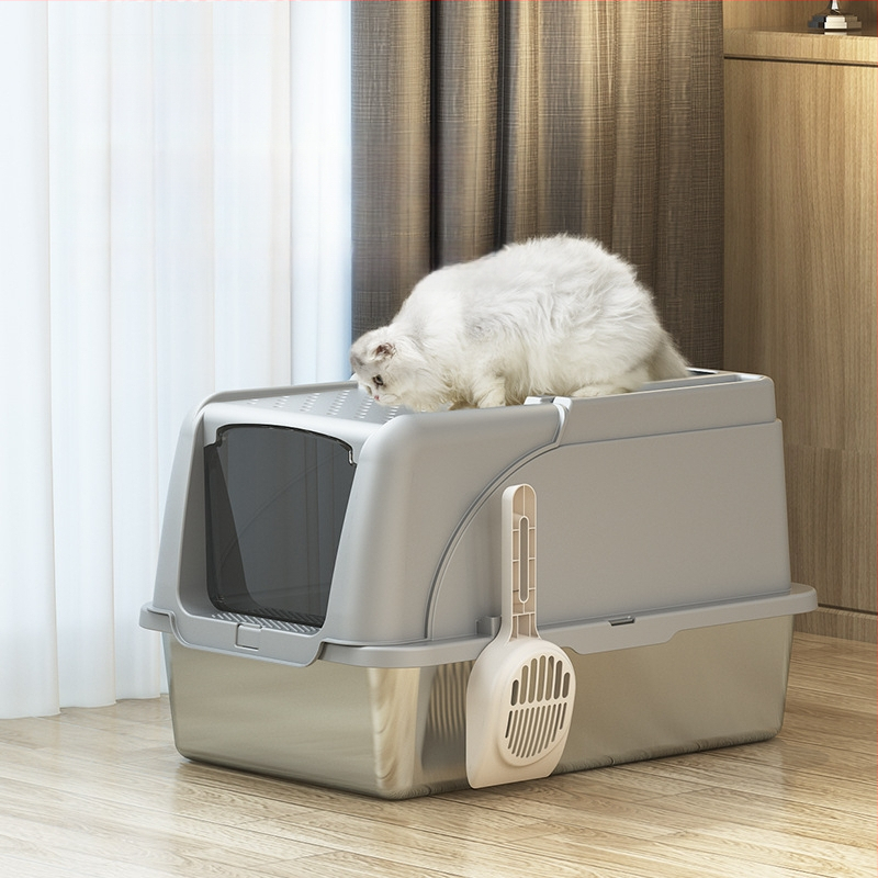 Sklopiva kutija za pijesak od nehrđajućeg čelika s prednjim gornjim dijelom, otporna na prskanje, potpuno zatvorena, mačji WC s velikom ladicom