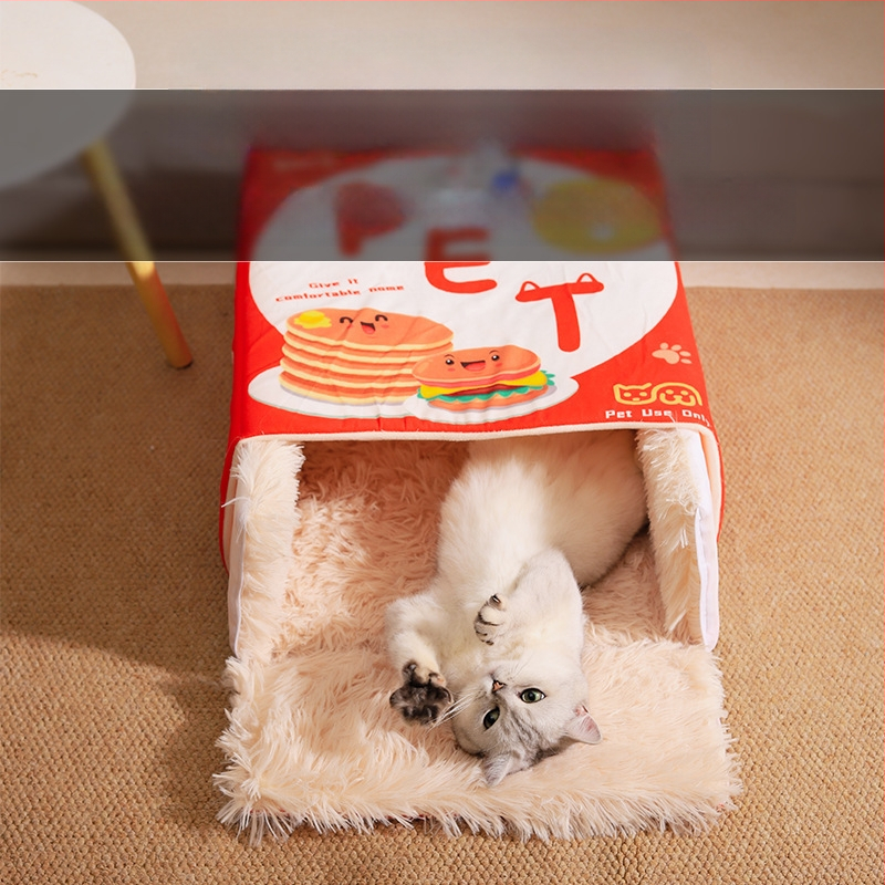 Внимателно подбрана кутия за закуски с анимационни филми, правоъгълно легло за котешко гнездо, напълно затворена кутия за бисквити, универсално гнездо за домашни любимци за четири сезона