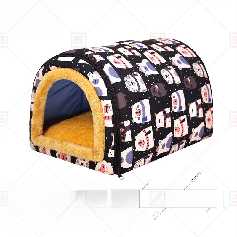 Cuib de pisici de dimensiuni mici și mijlocii, detașabil și lavabil, îngroșat, cald, semi-închis, detașabil și lavabil, cu dublă utilizare, cuib de animale de companie universale pentru patru anotimpuri