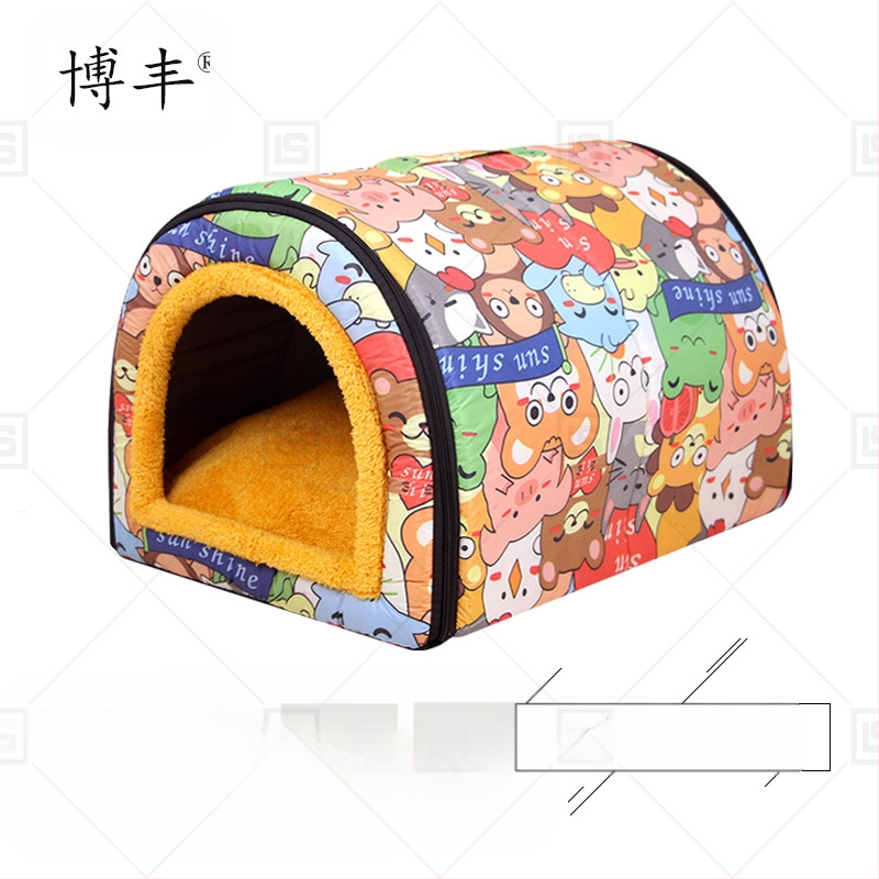 Cuib de pisici de dimensiuni mici și mijlocii, detașabil și lavabil, îngroșat, cald, semi-închis, detașabil și lavabil, cu dublă utilizare, cuib de animale de companie universale pentru patru anotimpuri