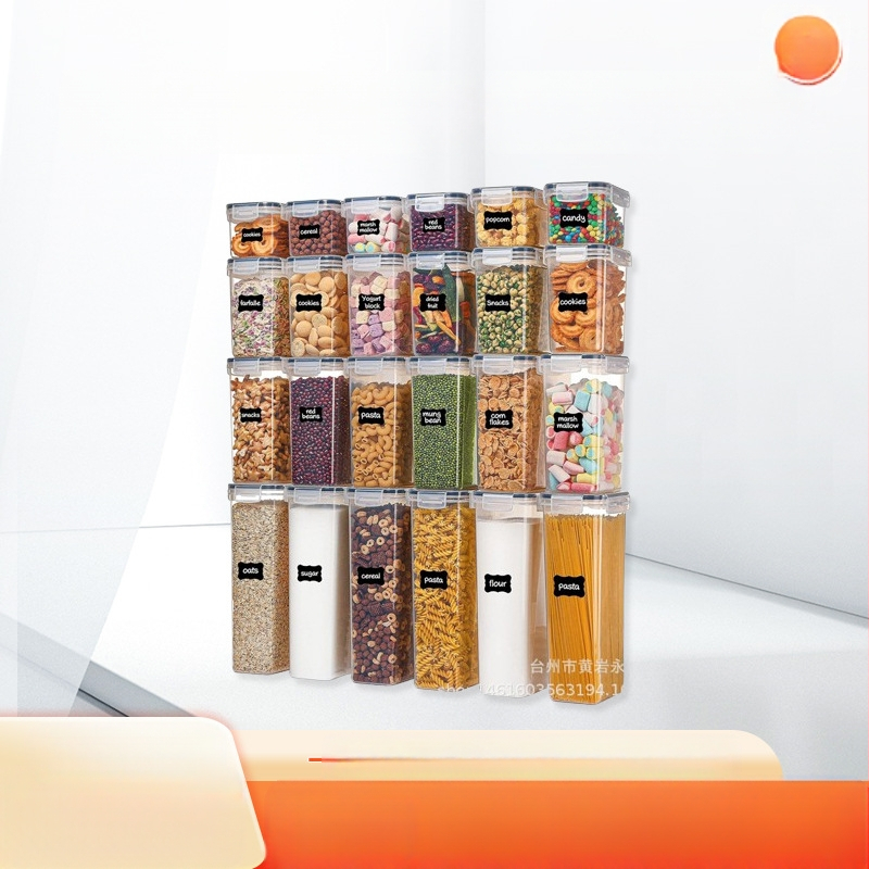 Tehase PP-plastist 24-osaline komplekt paksendatud teraviljaga suletud purkidest külmkapi läbipaistva hoiukarbi hoiupurgid