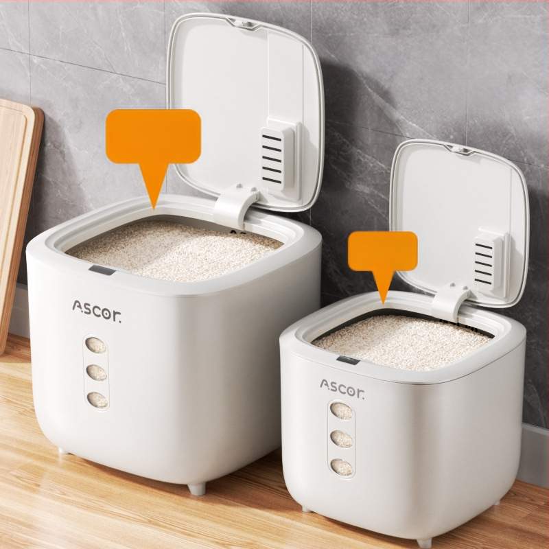 Ryžių kibiras, buitinis, sandarus, nuo vabzdžių ir drėgmei atsparus, 10 kg, stilingas maistinių miltų laikymo bakas, ryžių cilindrinė dėžė, ryžių makaronų laikymas