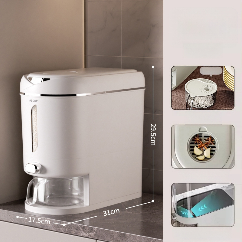 Ryžių kibiras, buitinis, sandarus, nuo vabzdžių ir drėgmei atsparus, 10 kg, stilingas maistinių miltų laikymo bakas, ryžių cilindrinė dėžė, ryžių makaronų laikymas