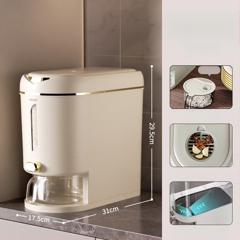 Ryžių kibiras, buitinis, sandarus, nuo vabzdžių ir drėgmei atsparus, 10 kg, stilingas maistinių miltų laikymo bakas, ryžių cilindrinė dėžė, ryžių makaronų laikymas