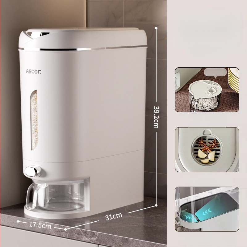 Ryžių kibiras, buitinis, sandarus, nuo vabzdžių ir drėgmei atsparus, 10 kg, stilingas maistinių miltų laikymo bakas, ryžių cilindrinė dėžė, ryžių makaronų laikymas