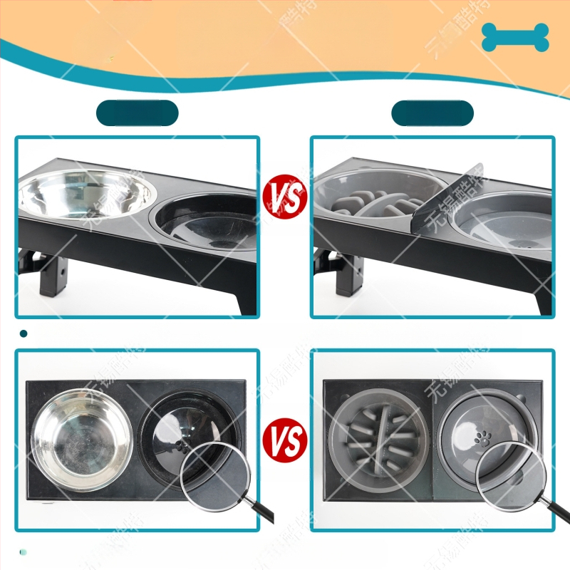 Zdjela za pse za podizanje kućnih ljubimaca, sklopiva posuda za sporu hranu, spora hrana, protiv gušenja, povišena zdjela za rižu, dvostruka zdjela, povišena zdjela, zdjela za lizanje