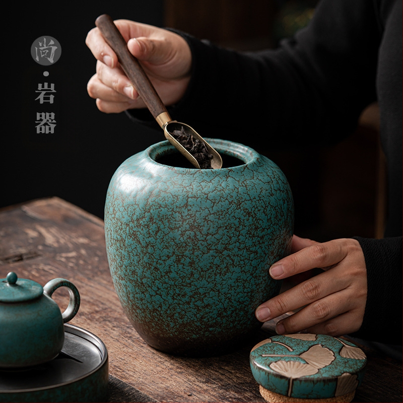 Keraminis buitinis didelis arbatos indelis sandariai uždarytas indelis vintažinis akmens masės drėgmei atsparus arbatos laikymo indelis arbatos pakavimo dėžutė pu`er arbatos dėžė