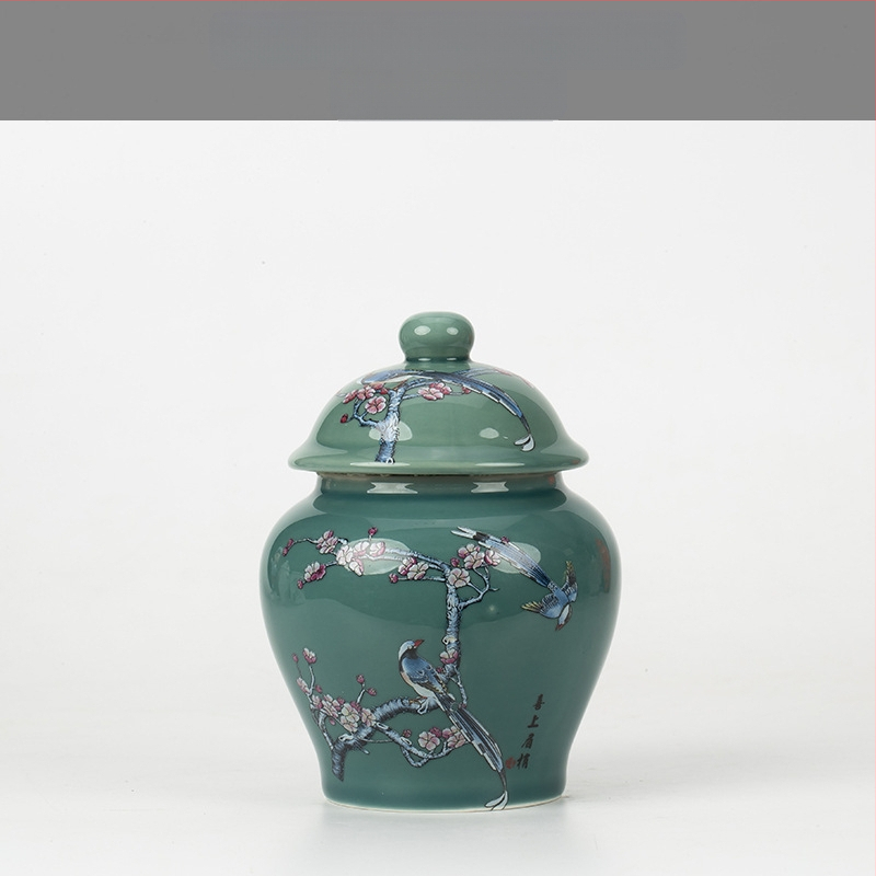 Keramikas maza izmēra tējas burciņa, noslēgta burciņa, mājsaimniecības tējas iepakojuma kaste, celadon tējas burciņas uzglabāšanas burciņa, vispārīga burciņa ar vāku