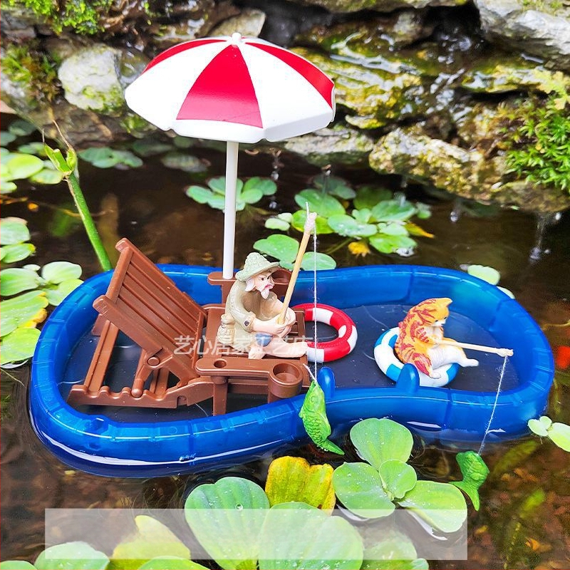 Микро пейзажни DIY орнаменти мини симулационна лодка пръстен за плуване рибарска лодка аквариум плаващ модел озеленяване играчка