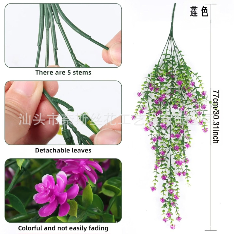 Tarpvalstybinė žalių augalų sieninė dekoracija, eukalipto, kamelijos, vynmedžio, eukalipto lapo, rotango, kabanti gėlių dekoracija