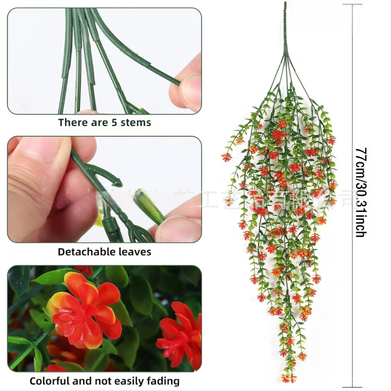 Tarpvalstybinė žalių augalų sieninė dekoracija, eukalipto, kamelijos, vynmedžio, eukalipto lapo, rotango, kabanti gėlių dekoracija