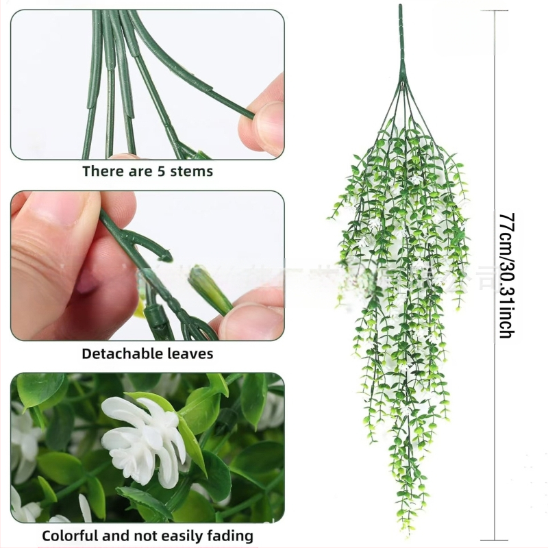 Tarpvalstybinė žalių augalų sieninė dekoracija, eukalipto, kamelijos, vynmedžio, eukalipto lapo, rotango, kabanti gėlių dekoracija