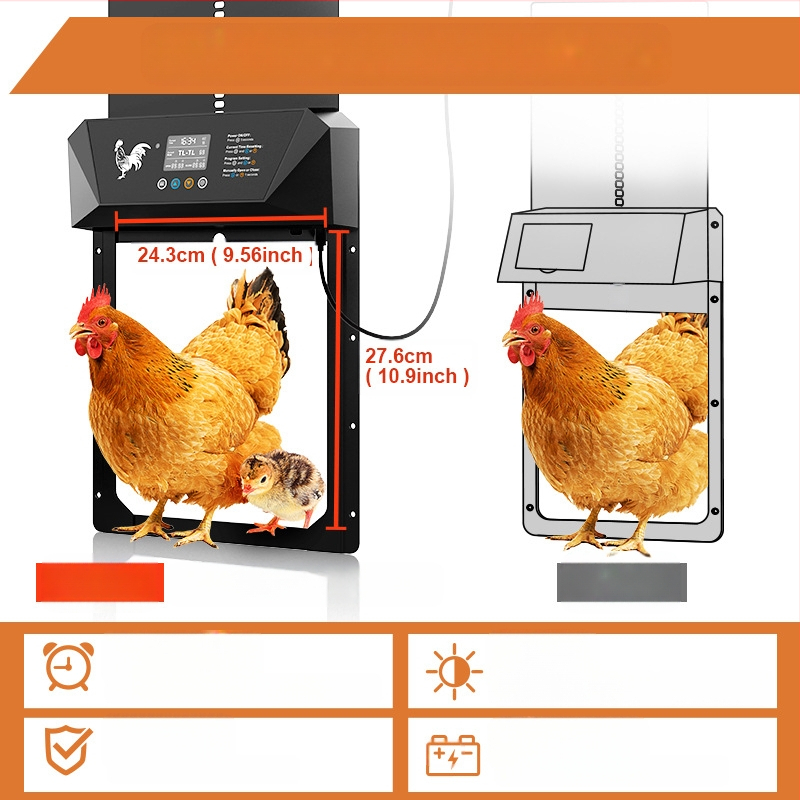 Suuremõõtmeline piiriülene intelligentne elektriline kanamaja uks, valgustundlik, näpistamisvastane, veekindel, kuivakuga multifunktsionaalne loomalinnu uks