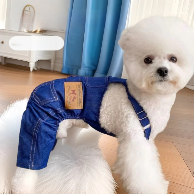 Дрехи за домашни любимци, кучешки дрехи, презрамки, дънкови панталони, изпрани, устойчиви на износване, истински деним, плюшени мечета Шнери