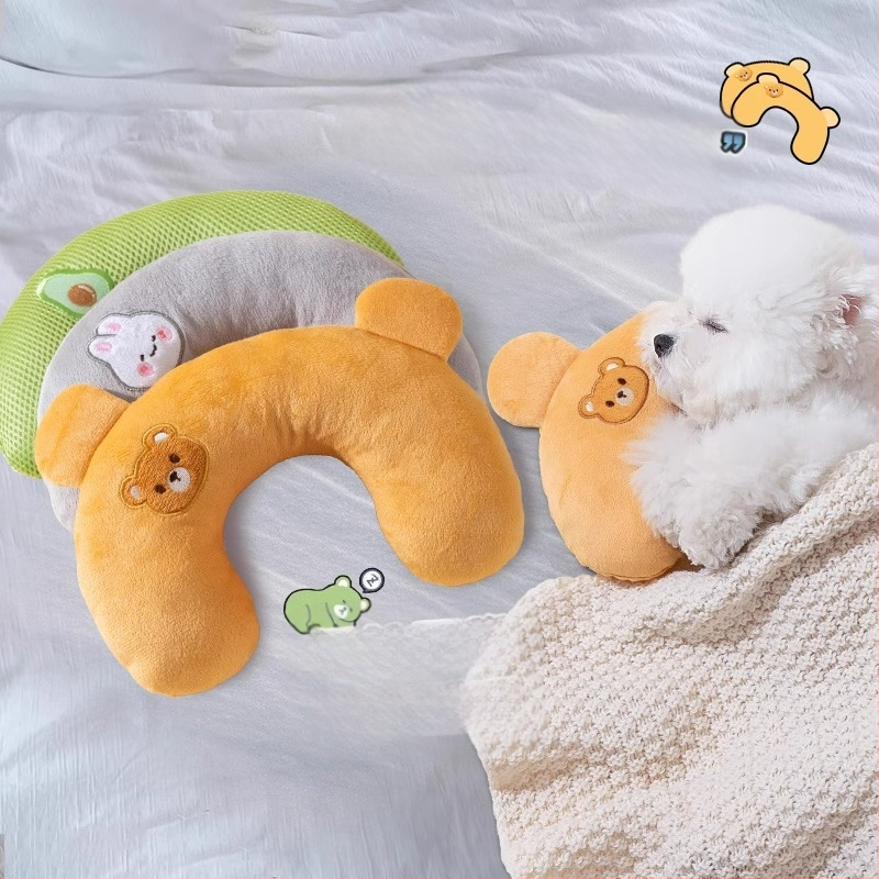 Univerzálny priedušný vankúš v tvare U s výšivkou pre psov, špeciálne pre domáce zvieratá Four Seasons, s výšivkou v tvare U pre mačky