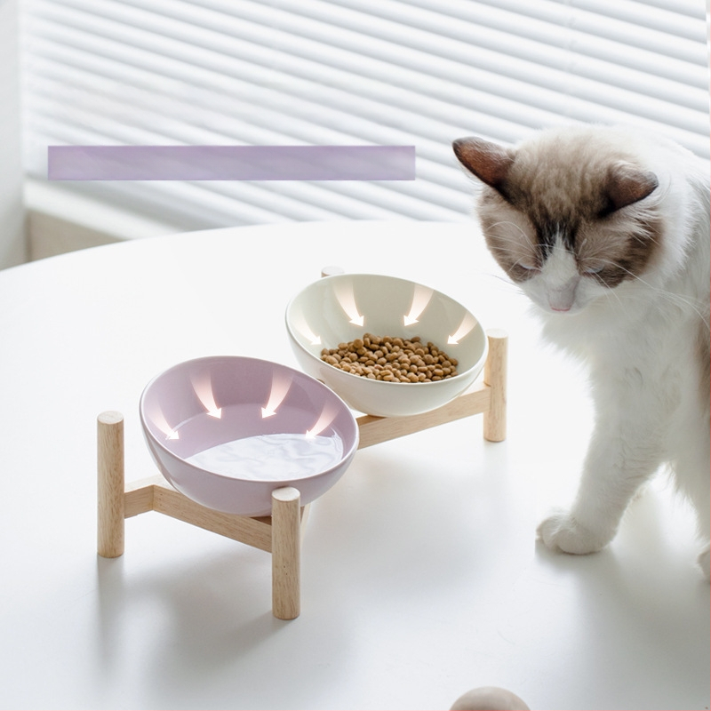 Керамична скосена купа за домашни любимци, купа за храна за котки и кучета, двойна купа, антидетонационна, висока защита за врата на краката