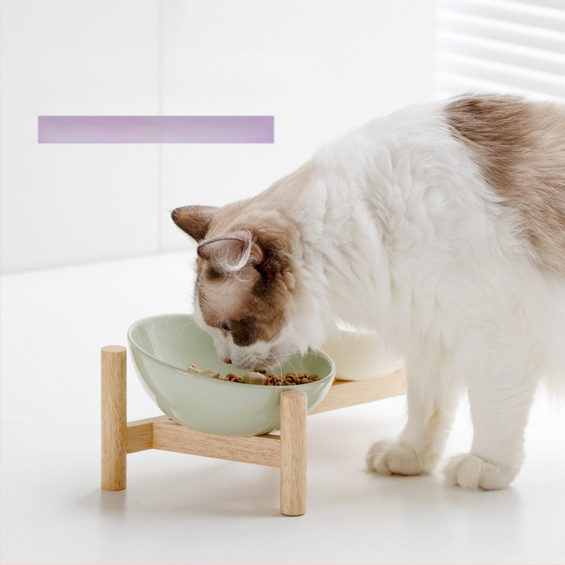 Керамична скосена купа за домашни любимци, купа за храна за котки и кучета, двойна купа, антидетонационна, висока защита за врата на краката