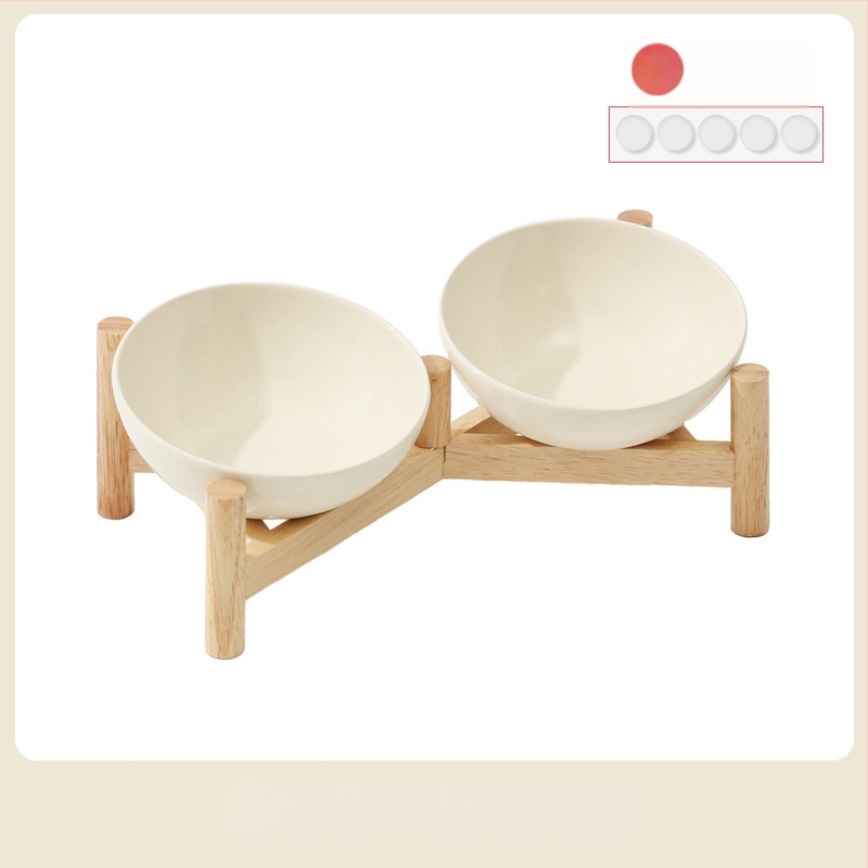 Керамична скосена купа за домашни любимци, купа за храна за котки и кучета, двойна купа, антидетонационна, висока защита за врата на краката