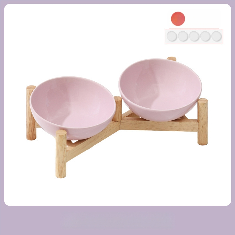 Керамична скосена купа за домашни любимци, купа за храна за котки и кучета, двойна купа, антидетонационна, висока защита за врата на краката