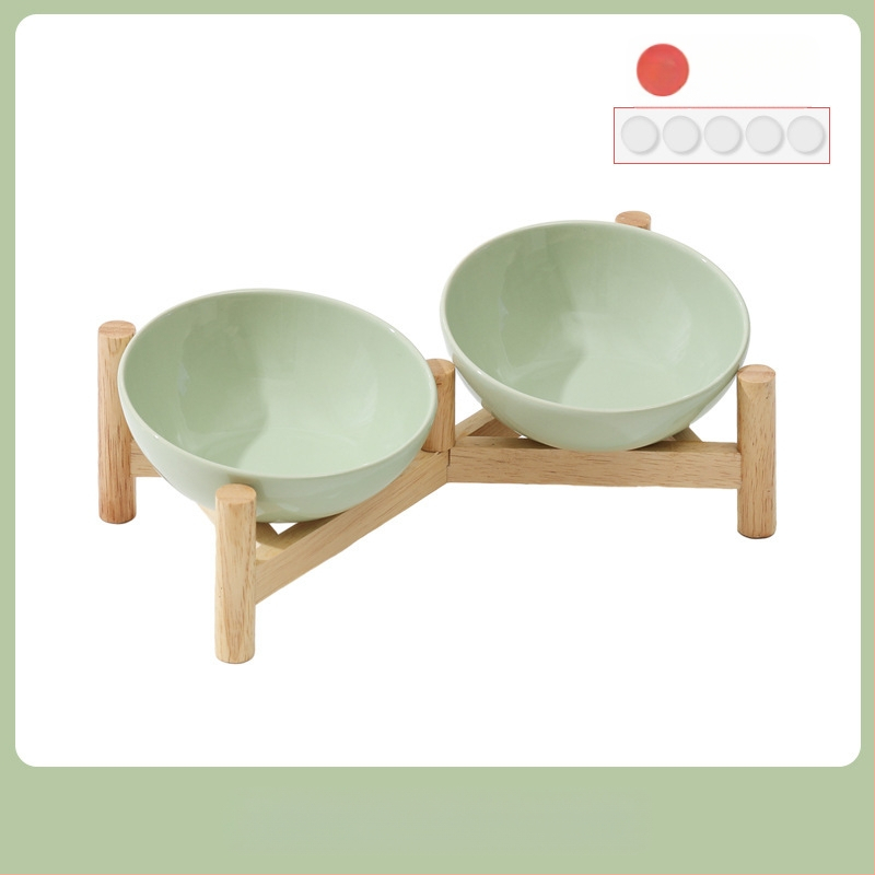 Керамична скосена купа за домашни любимци, купа за храна за котки и кучета, двойна купа, антидетонационна, висока защита за врата на краката