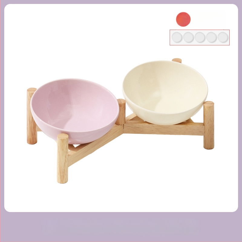 Керамична скосена купа за домашни любимци, купа за храна за котки и кучета, двойна купа, антидетонационна, висока защита за врата на краката