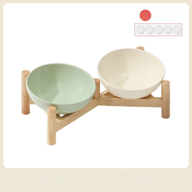 Керамична скосена купа за домашни любимци, купа за храна за котки и кучета, двойна купа, антидетонационна, висока защита за врата на краката