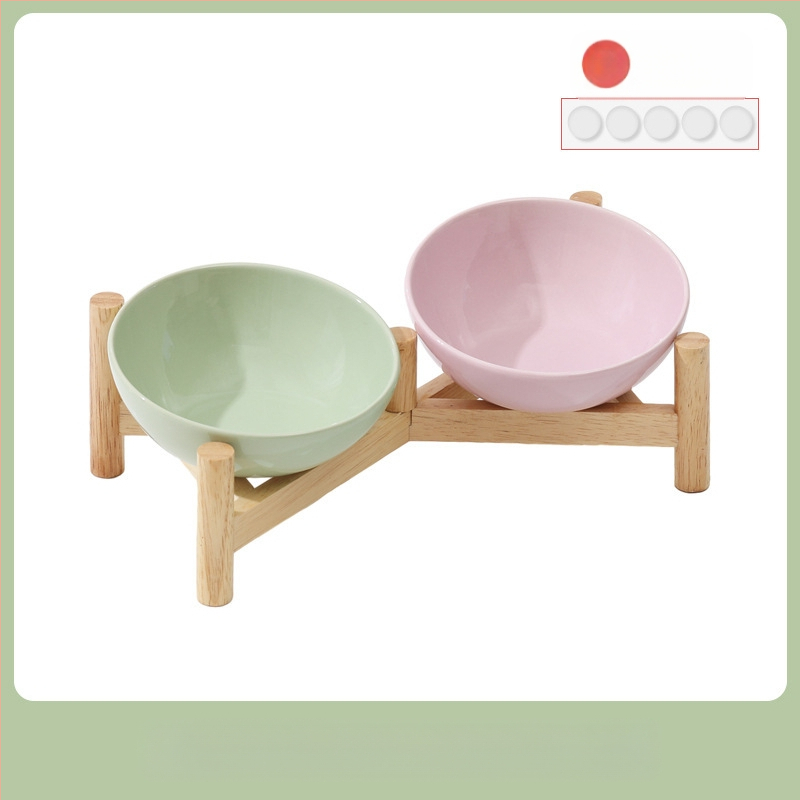 Керамична скосена купа за домашни любимци, купа за храна за котки и кучета, двойна купа, антидетонационна, висока защита за врата на краката