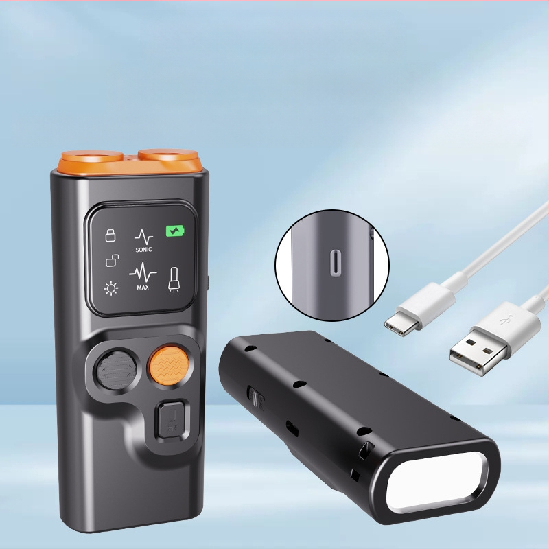 Ultraheli kahepeaga koeratõrjevahend kaasaskantav koerarada ekraaniga, haukumise peatamise valgustusega, vilkuv tuli, koerahammustuse vastane koeratõrjevahend, artefakt