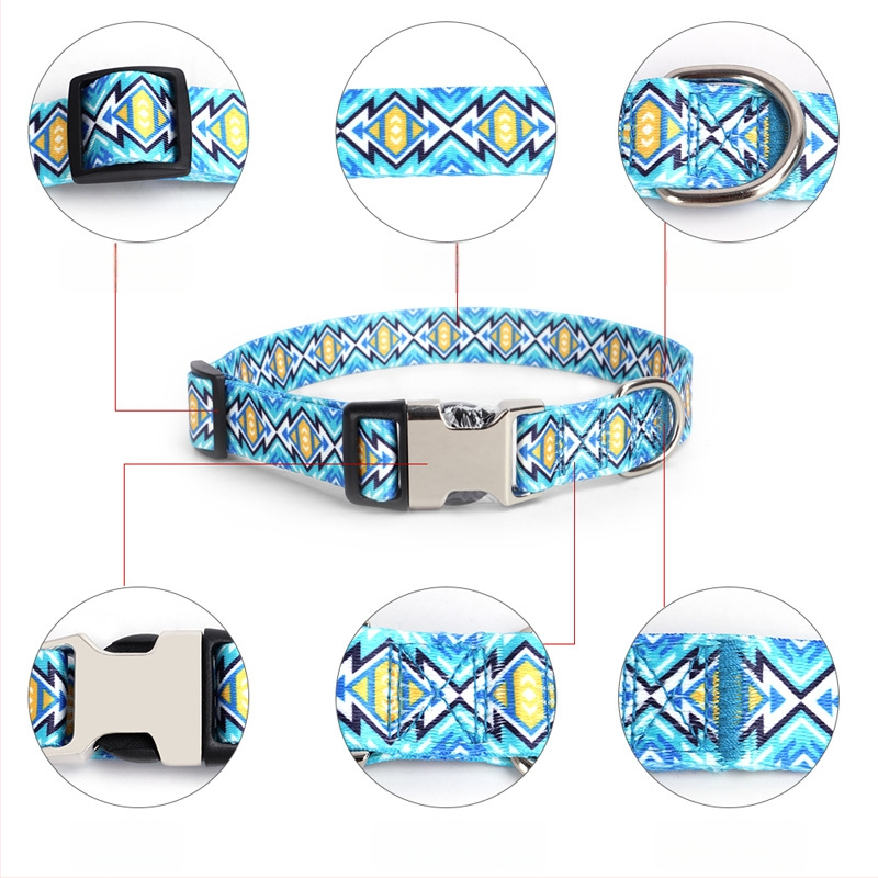 Tvornička opskrba digitalnim tiskom ogrlica za kućne ljubimce zadebljana ogrlica s polumetalnom kopčom za prijenos topline, prekogranična, vruća prodavana ogrlica za pse