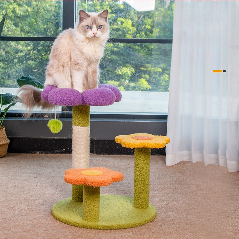Virágos macskafészek, macskamászó állvány, macskafa, integrált, négy évszakos, univerzális, kisméretű, oszlop alakú, szizálból készült macskakaparóoszlop, macskaállvány