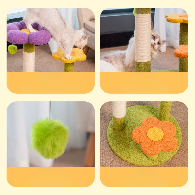 Virágos macskafészek, macskamászó állvány, macskafa, integrált, négy évszakos, univerzális, kisméretű, oszlop alakú, szizálból készült macskakaparóoszlop, macskaállvány