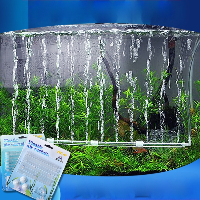 Akvariumo burbulas su deguonies gazuotu oro baru, burbulinės žarnos išleidimo anga, vandens siurblio priedai