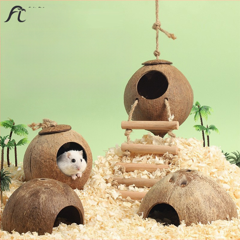 Cuib de hamster, adăpost cu coajă de nucă de cocos, produse de răcire pentru peisaj de vară, cuib de dormit pentru urs auriu, casă cu flori, ramură de șoarece, cuib de jucărie