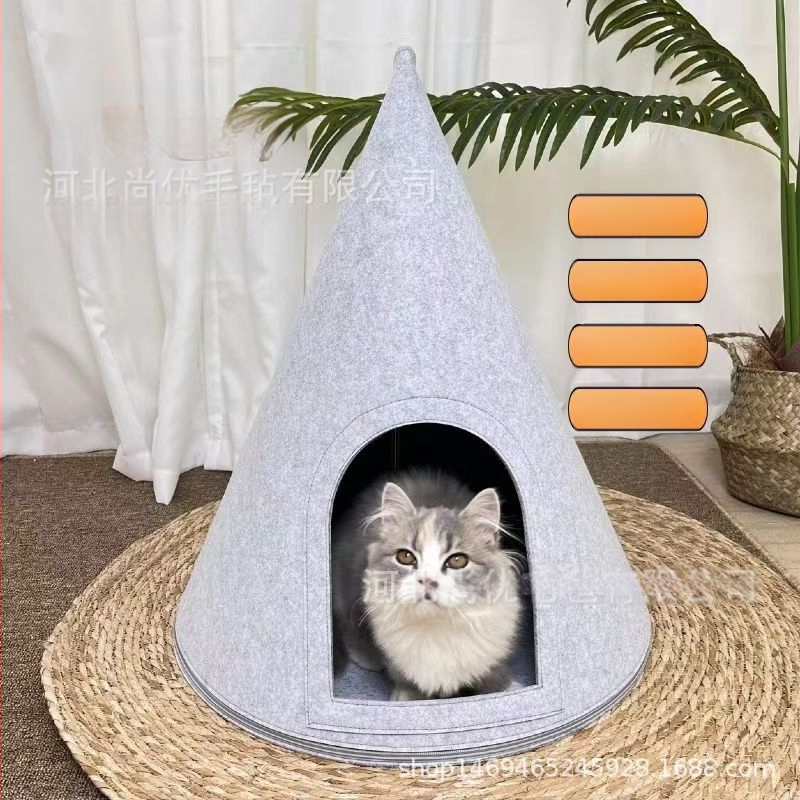 Котешка къщичка Four Seasons Универсална подвижна полузатворена палатка за котешка къщичка от филц, гнездо за домашни любимци