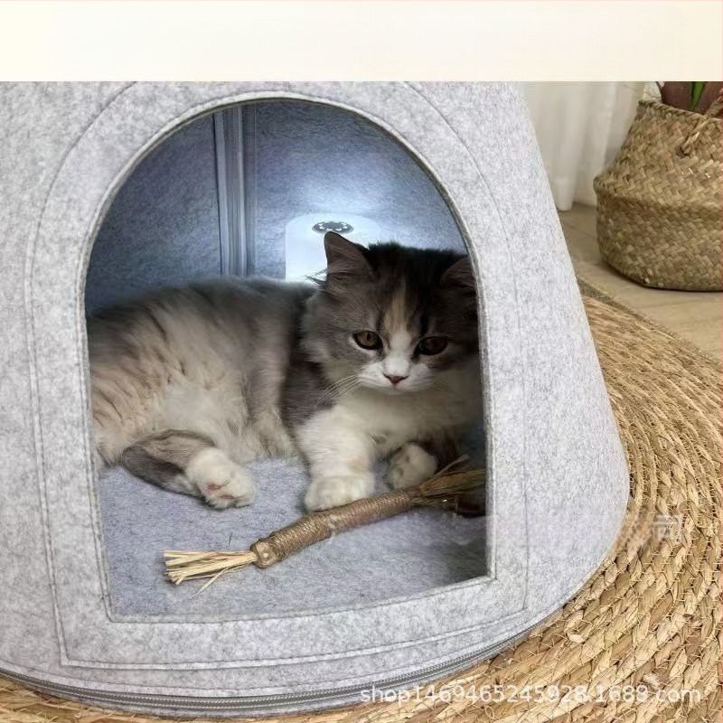 Котешка къщичка Four Seasons Универсална подвижна полузатворена палатка за котешка къщичка от филц, гнездо за домашни любимци