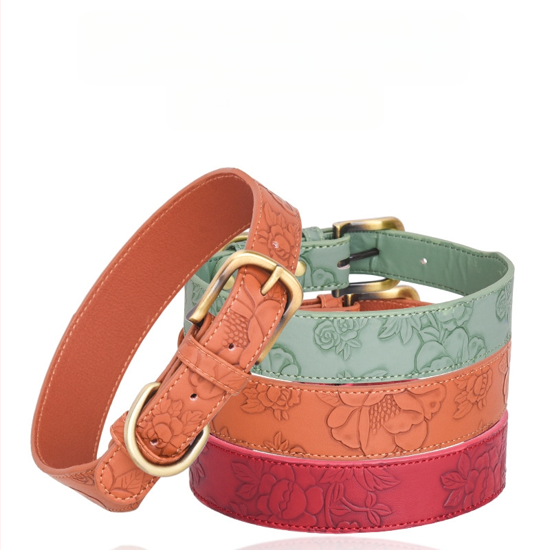 Ogrlica za pse od pamuka, kožna reljefna ogrlica za kućne ljubimce srednje i velike veličine, retro stil, Amazon Hot