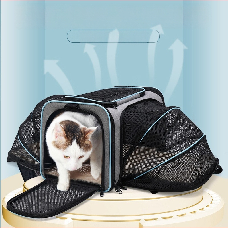 Proširiva torba za kućne ljubimce, prijenosna torba za mačke, kavez za pse, kutija za mačke, prijenosna dijagonalna velika mrežasta torba za kućne ljubimce