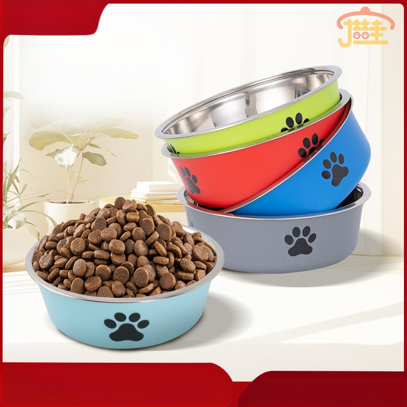 Купа за храна за домашни любимци от неръждаема стомана, двойна пластмасова купа за кучета, купа за котки, хранене с храна, питейна вода, леген за хранене на едро