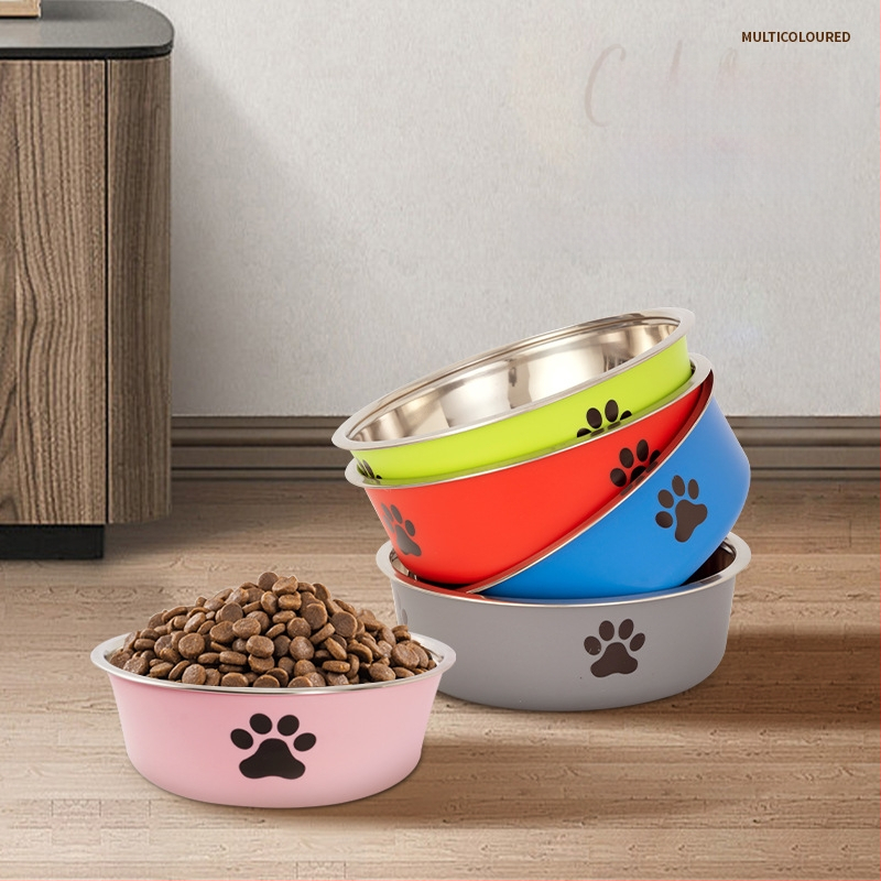 Купа за храна за домашни любимци от неръждаема стомана, двойна пластмасова купа за кучета, купа за котки, хранене с храна, питейна вода, леген за хранене на едро