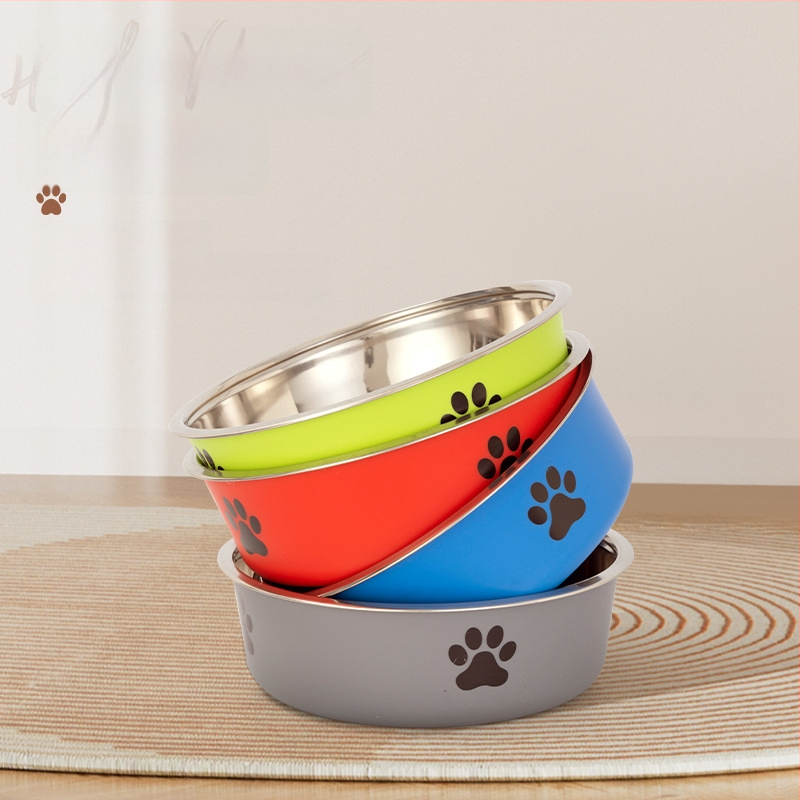 Купа за храна за домашни любимци от неръждаема стомана, двойна пластмасова купа за кучета, купа за котки, хранене с храна, питейна вода, леген за хранене на едро