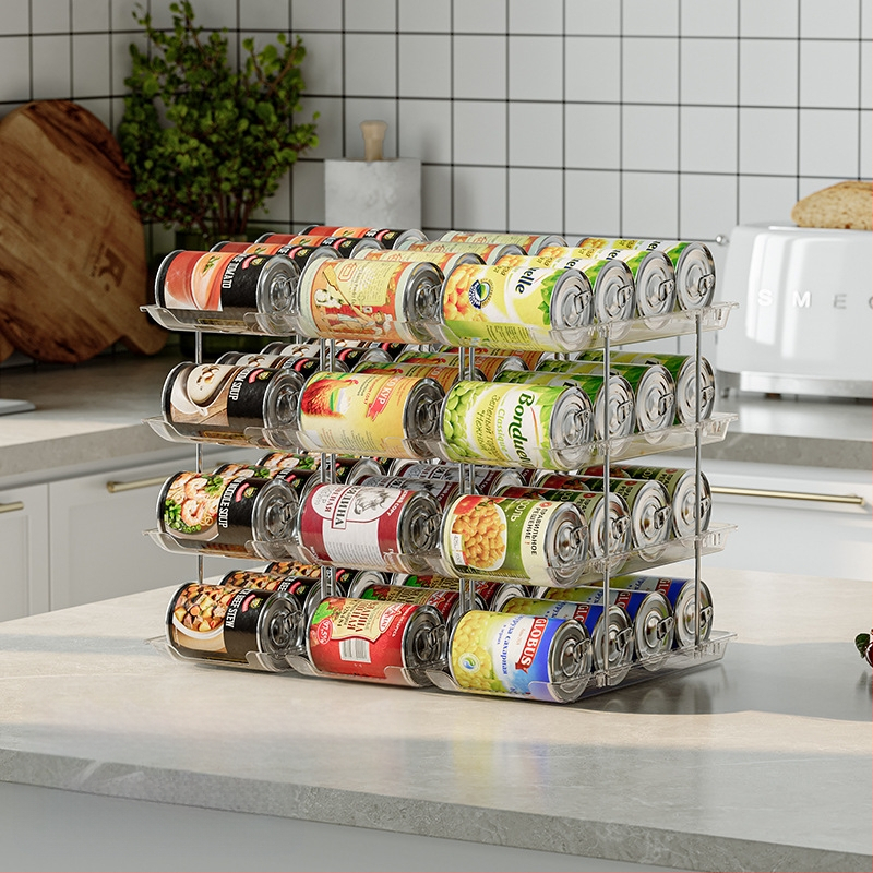 Daugiasluoksnė konservų laikymo lentynėlė, sudedama alaus ir gėrimų laikymo lentynėlė, permatoma, laisvai kombinuota konservų laikymo lentynėlė darbalaukyje